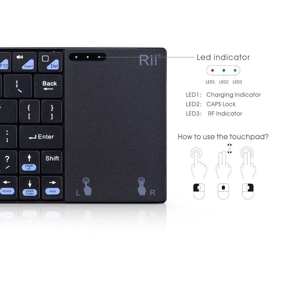 Rii K12+ Mini Funk Kabellos Tastatur mit MultiTouchpad Wireless Keyboard Deutsch - Bild 3 von 4