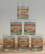 Striped MultI Colored Lo Ball Drink Ware Bar Ware Glasses Tumblers Set Of 6 NICE