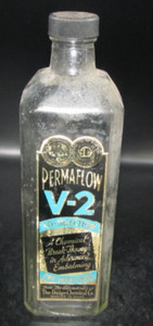Vintage Dodge Chemical Embossed Glass PermaFlow V-2 Embalming Bottle Paper Label