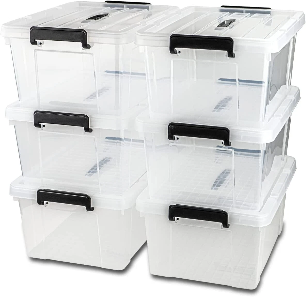 6 Pack 48 Qt Latch Box Plastic Totes Clear Storage Containers Bin Latching  Lids