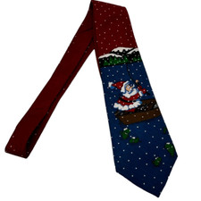 HALLMARK SANTA FISHING WHILE SNOWING HOLIDAY MEN  S TIE