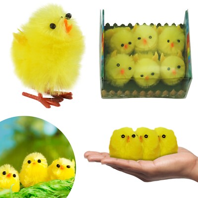 6er Pack Ostern Filz Perlen Augen 3,5 cm Chenille gelb Haube Küken Deko Geschenk