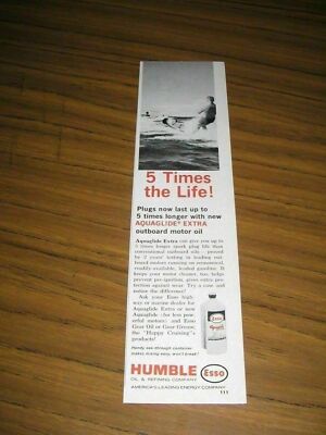 1964 Print Ad Humble Esso Aquaglide Extra Outboard Motor Oil Man Water Skiing