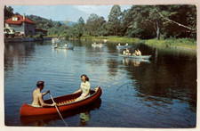 Couple in Canoe, White Stag Lake, Pocono Gardens Lodge, Cresco, PA Postcard