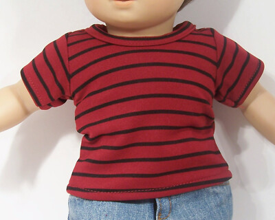 Red Black Striped T-Shirt Doll Clothes For 15  Bitty Baby Boy or Girl (Debs)