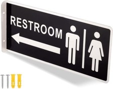 Double Sided Metal Restroom Sign, Aluminum Bathroom Sign for Home and Office,...