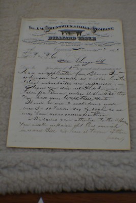  Pool/Billiard/Table/Brunswick J M Brunswick Letterhead 1876 Rare!!!    