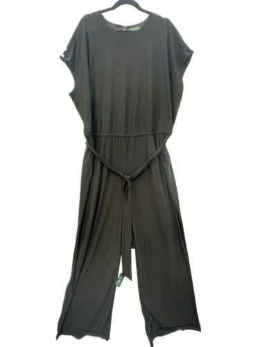 Ralph Lauren Women’s Jumpsuit Black 2X Cold Shoulder Wide Leg Elastic Waist NWT