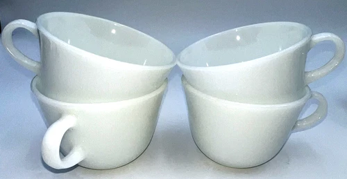Vintage Pyrex Corning White Milk Glass Coffee Cups 8oz Set of 4 USA Mid Century