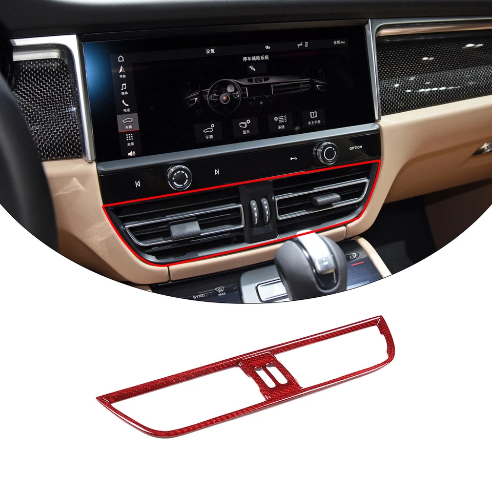 Real Red Carbon Fiber Center Control Air Outlet Fit For Porsche Macan 2014-22 - Image 2 of 4
