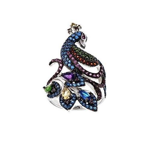 Attractive Peacock Design Ring With Lab-Created 5.89 TCW Multicolor Gemstone - 第 4/8 張圖片