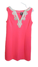 Vince Camuto Neon Pink Cocktail Dress Shift Silver trim Princess Cut Sz 8