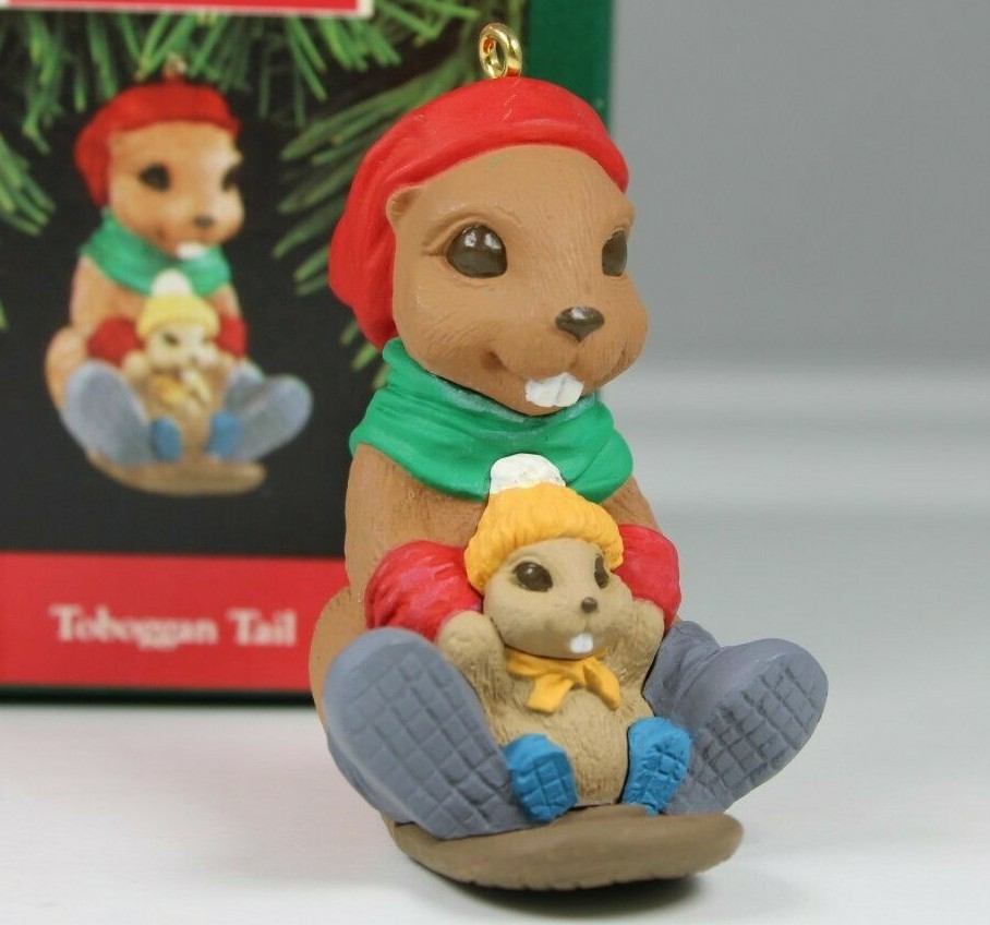 Hallmark Keepsake Vintage 1992 Toboggan Tail Sledding Beavers Christmas Ornament