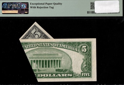 1950A $5 "MAJOR PRINTED FOLD" P.M.G #55EPQ - Picture 2 of 3