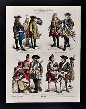 1880 Braun Costume Print 18th c French Austrian Military Uniforms Louis XV Dress
