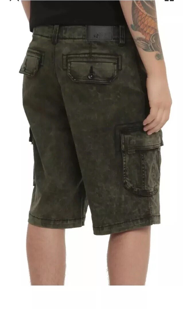 XXX RUDE OLIVE BLACK WASH CARGO SHORT HOT TOPIC.SOLD OUT STYLE! NEW W/TAGS! S 26 View 3