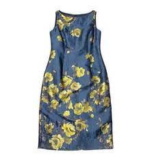 Franscara Dress Sleeveless Bodycon Gold Floral Black Knee Length Size 8