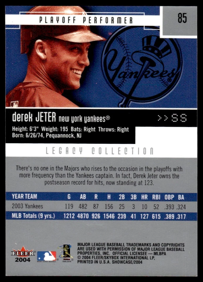 2004 Fleer Showcase Derek Jeter New York Yankees #85 R39 - Image 2 of 2