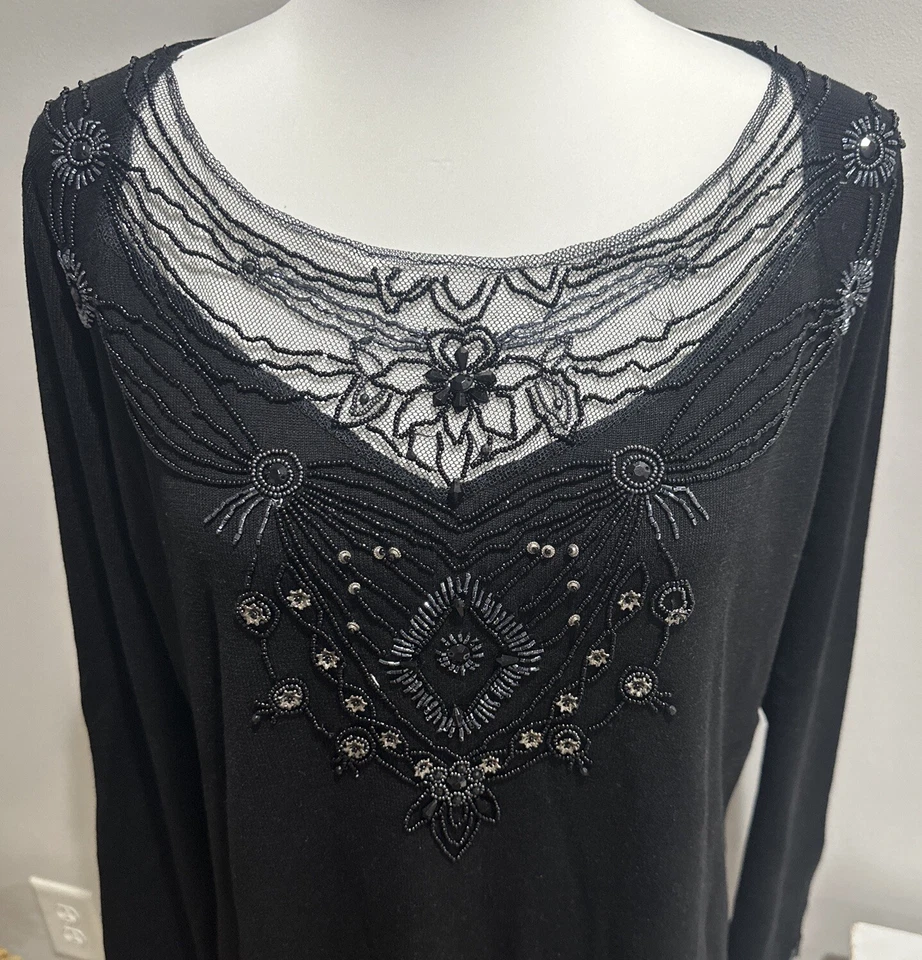 Suéter negro con cuentas adornadas Randolph Duke The Look 2X Plus para dama. Nuevo con etiquetas Foto 2 de 4