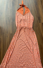 NWT MUDPIE ORANGE & WHITE PATTERNED MAXI DRESS SZ M