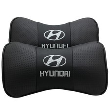 2Stück Schwarz Farbe Echtleder Autositz Nackenkissen Auto Kopfstütze Für Hyundai