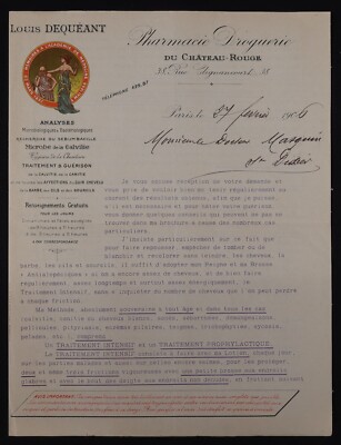 Rechnung PARIS 1906 Pharmacie du Chateau-Rouge DEQUEANT Kopf Billhead 12