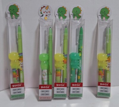 KAP CAT LUCKY DRAGON MULTI INK & TOPPER ERASABLE GEL PEN SET 5 CT LOT NEW