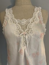 Vintage 80s Satin Bow Lace Rose Cami Top Sweet Coquette Baby Doll Ruffles Soft