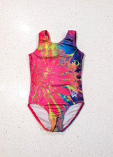 SIMONE BILES GK ELITE Medium Gymnastics Leotard NEON RAINBOW Tie-Dye STARBURST