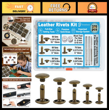 370 Sets Brass Double Cap Rivets Kit with Leather Tools for Crafting, Repair D