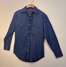 Wrangler Denim Pearl Snap Western Shirt Men  s Medium Blue Long Sleeve Cowboy