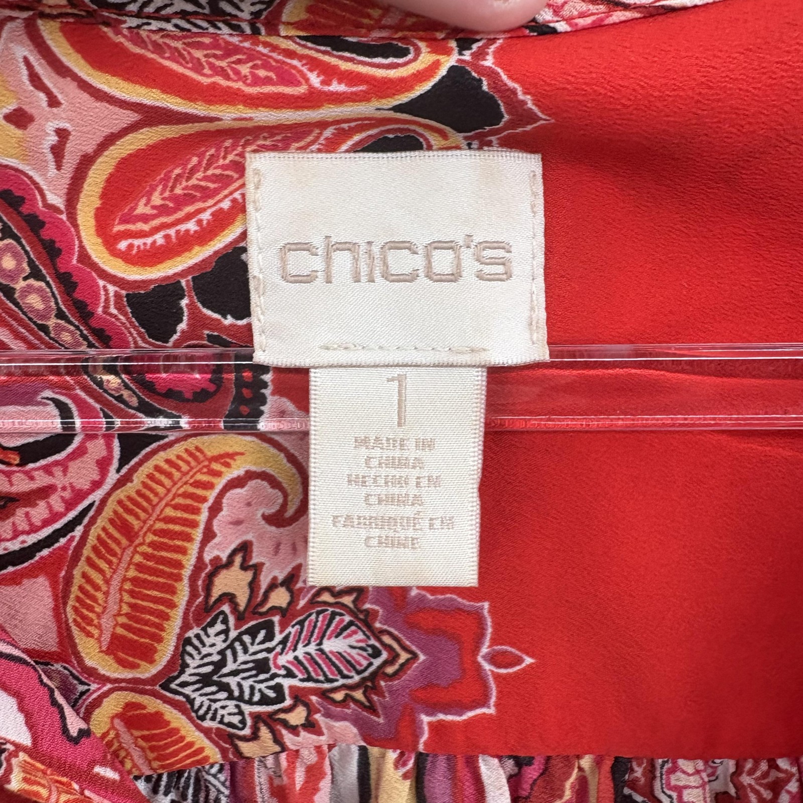 Chicos Blouse Womens Medium Red Patchwork Paisley… - image 6