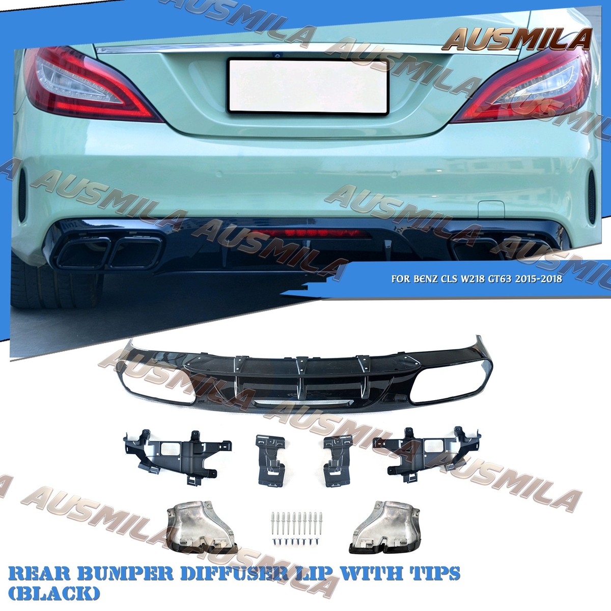 Rear Bumper Diffuser Lip With Black Tips For Mercedes Benz CLS