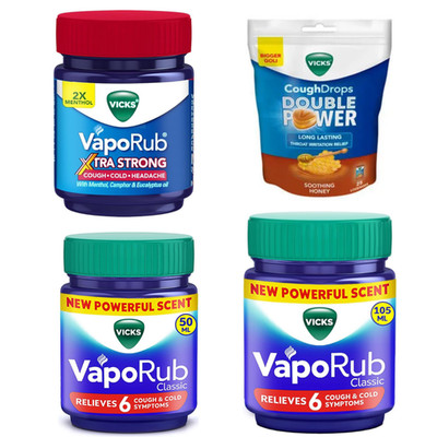 Vicks VapoRub Bundle with Soothing Honey Drops 25CT  1.76oz / 3.53oz Options