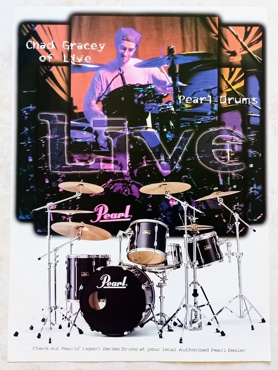 LIVE~CHAD GRACEY~PEARL EXPORT DRUMS~ORIG 1995 PROMO POSTER~PRINT