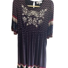 Piper & Scoot Blue Pink Floral Embroidered Midi Dress size Medium Colorful Hem