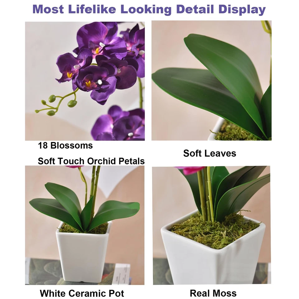 Orquídea sintética en jarrón orquídea artificial en jarrón de cerámica orquídeas de seda altas con... Foto 2 de 4