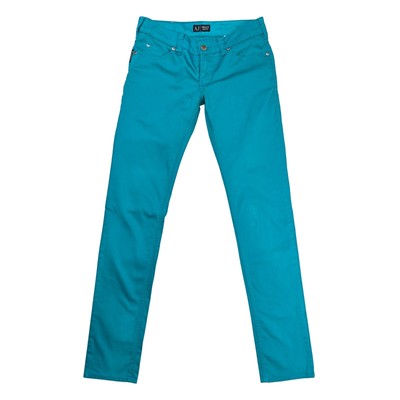 Armani Jeans Hose Gr. W25 Türkis Blau Skinny Stretch Reißverschluss Gesäßtasche Log