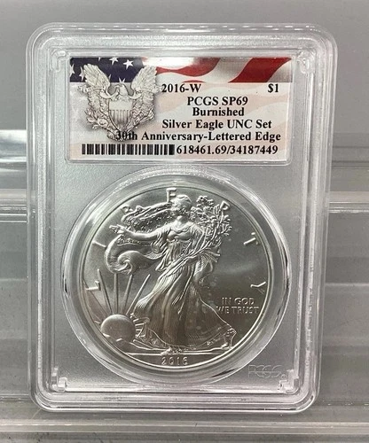 2016 W American Silver Eagle - PCGS - SP 69 - Burnished - UNC Set Lettered Edge