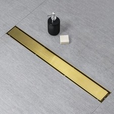 Linear Shower Drain, Gold Shower Drain 24 inch with 2 in 1 Tile Insert  Flat...