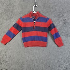 Polo Ralph Lauren Sweater Boys 6 Red Blue Stripe 1/4 Zip Pullover Knit Cotton