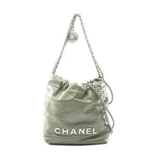 Chanel 22 Mini Leather Shoulder Bag Khaki Women Green One Size