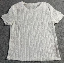 Shein Womens Pullover Short Sleeve Crew Neck Embossed Textured Top White Size M