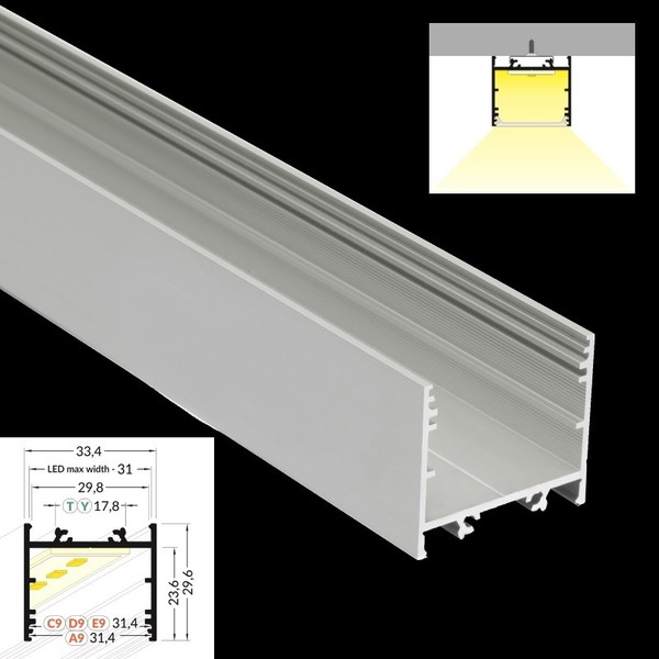 "Alu-Profil / Leiste \"VARIO30-02\" FüR Led Streifen Aufbau Silber Eloxiert 1 Meter"-image