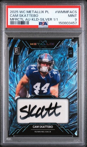 2025 Wild Card-Cam Skattebo Rookie Metal Refractor Foil 1/1 NY Giants PSA 9 RARE