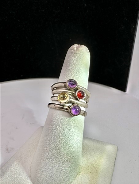 VINTAGE ESTATE 4-STACKABLE MULTI GEMSTONE BREATHTAKING RING-BANDS