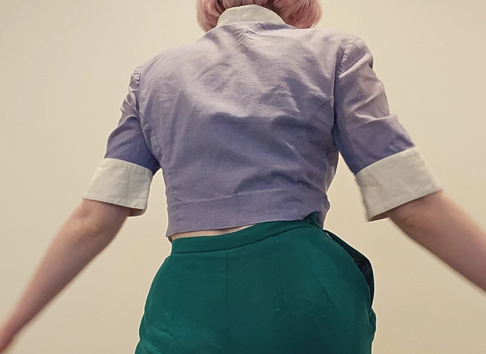 Blusa Rockabilly Vintage Años 40 Púrpura Azul Lavanda Top Pin Up Segunda Guerra Mundial Pequeña/Mediana Foto 3 de 4