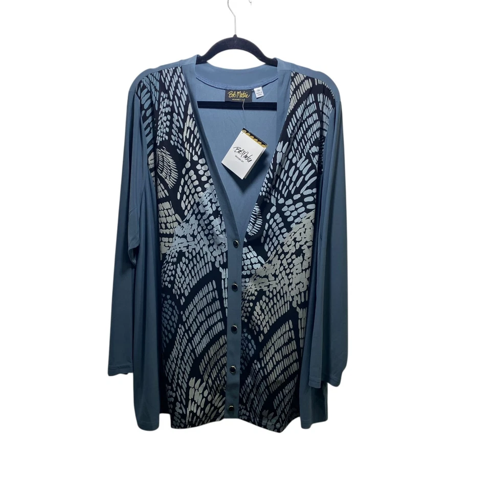 Cárdigan Bob Mackie Usable Artístico Azul Pizarra Gris Geométrico Para Mujer 3X Nuevo Artístico Foto 2 de 4