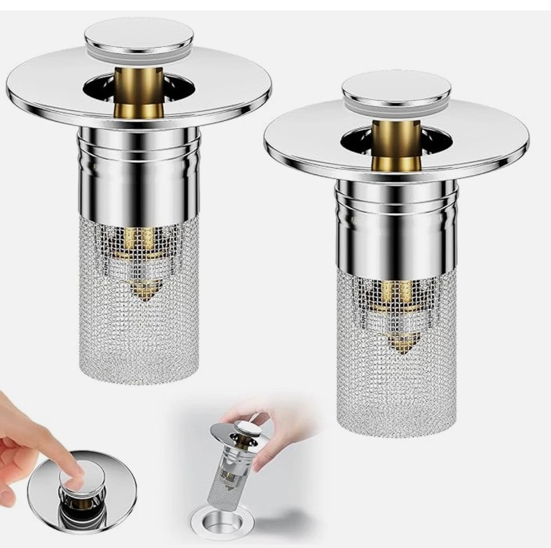 2-Pack Sink Stopper Hair Catcher Bathroom Pop Up Sink Drain Strainer Filter Plug