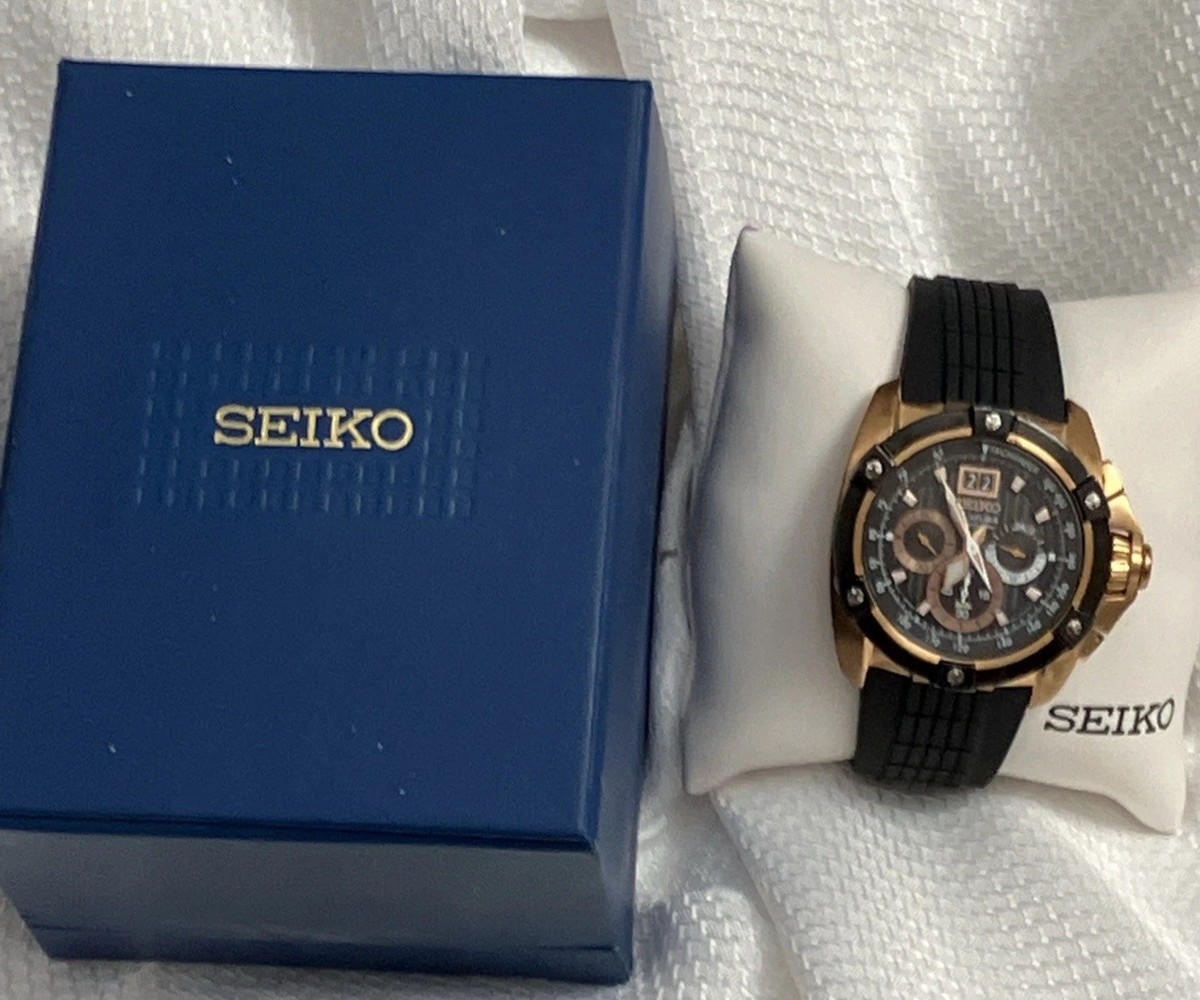 Seiko Velatura Dual Big Date Chronograph 7T04-0AD0 Tachometer Rose